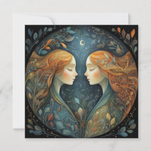 Gemini Twins Zodiac Astrology Mystical Birthday Card