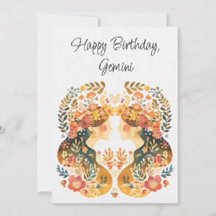 Gemini Twins Zodiac Boho Birthday Flat Card