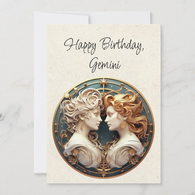 Gemini Twins Zodiac Minimalist Birthday Flat Card (Front)