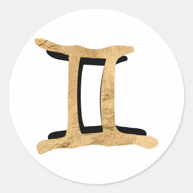 Gemini Twins zodiac symbol black gold texture Classic Round Sticker (Front)
