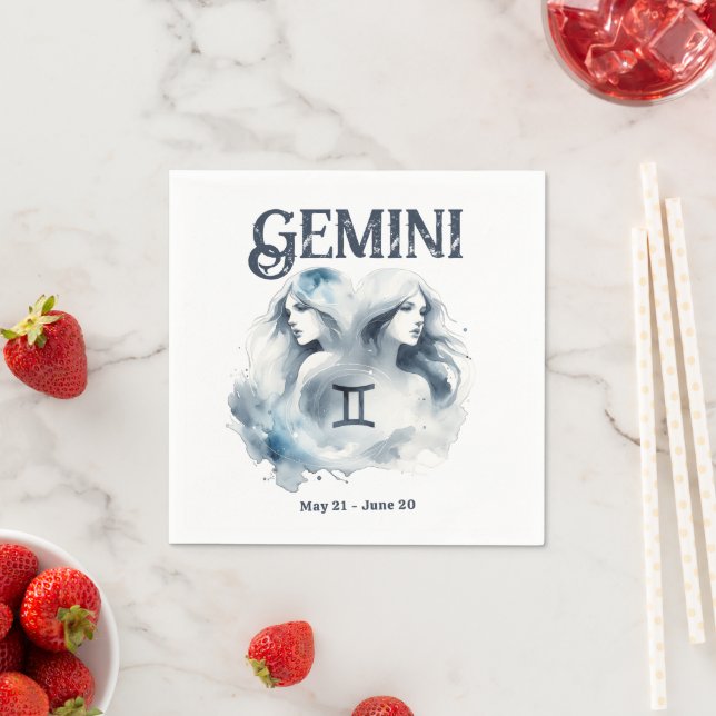 Gemini Twins Zodiac Themed Birthday Party Napkin (Insitu)