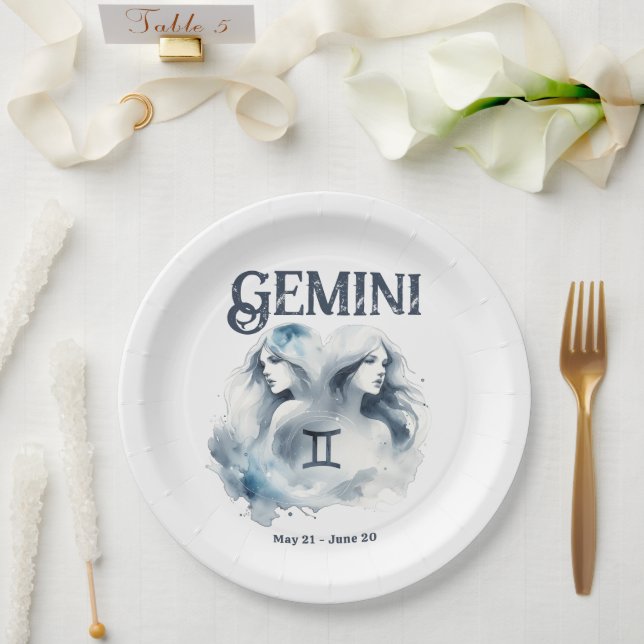 Gemini Twins Zodiac Themed Birthday Party Paper Plate (Wedding)