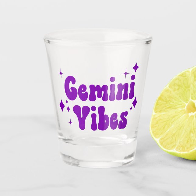 Gemini Vibes Zodiac Astrology Purple Stars  Shot Glass (Front)