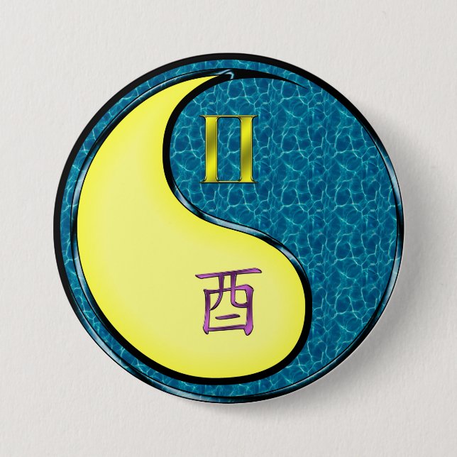 Gemini & Water Rooster 7.5 Cm Round Badge (Front)
