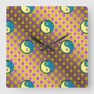 Gemini & Water Rooster Square Wall Clock