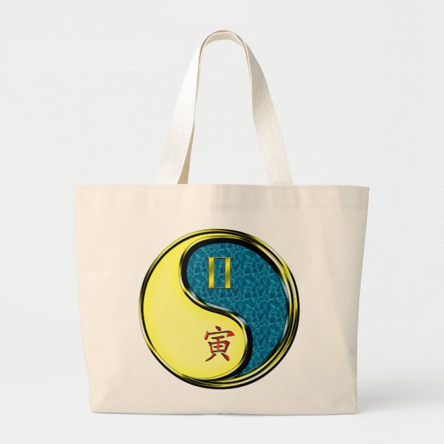 Gemini & Water Tiger Large Tote Bag (Front)