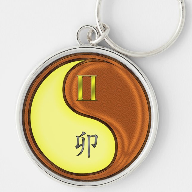 Gemini & Wood Rabbit Key Ring (Front)