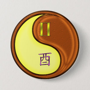 Gemini & Wood Rooster 7.5 Cm Round Badge