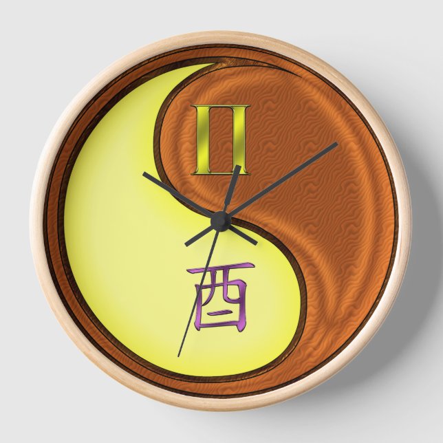 Gemini & Wood Rooster Clock (Front)