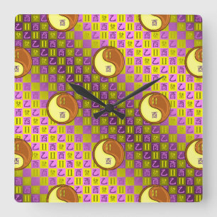 Gemini & Wood Rooster Square Wall Clock
