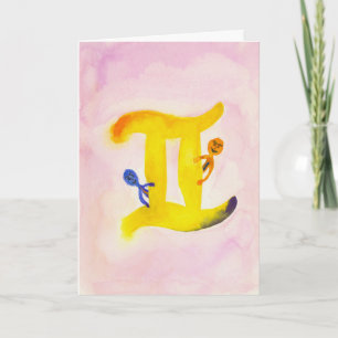 Gemini Yellow Zodiac Symbol Birthday Card