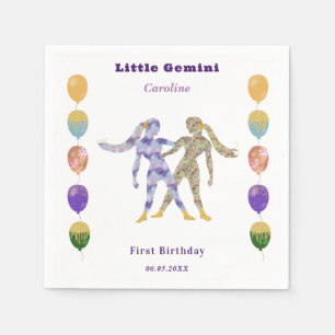 Gemini Zodiac 1st Birthday Balloons & Artistic Napkin