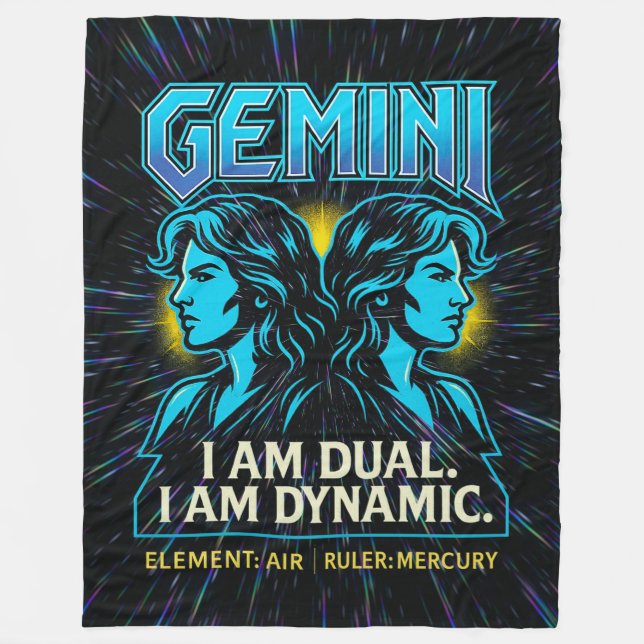 Gemini Zodiac 80’s Rock Band Inspired Astrology Fleece Blanket (Front)