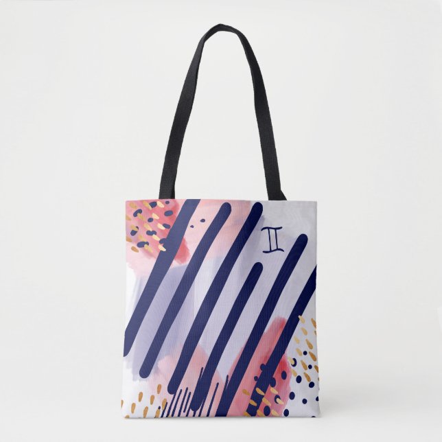 Gemini Zodiac Abstract Watercolour Tote Bag (Front)
