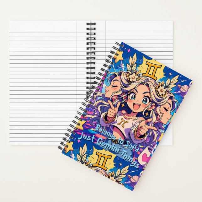 Gemini Zodiac Anime Girl Premium Notebook (Inside)