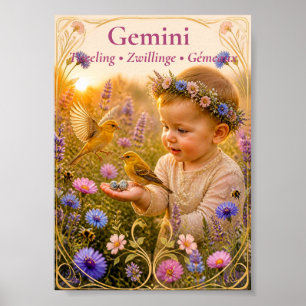Gemini Zodiac Art Dreamy Astrology Collection Poster