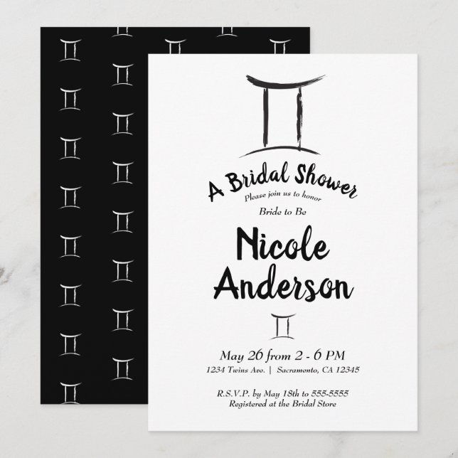 GEMINI Zodiac Astrology May June Bridal Shower Invitation (Front/Back)