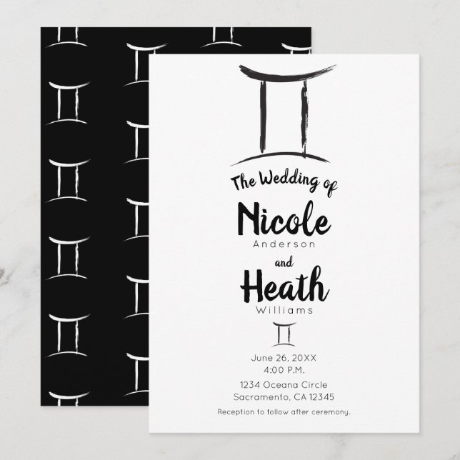 GEMINI Zodiac Astrology May June Summer Wedding  Invitation (Front/Back)