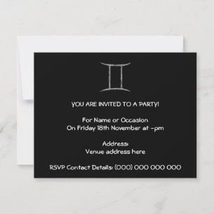 Gemini. Zodiac Astrology Sign. Black. Invitation