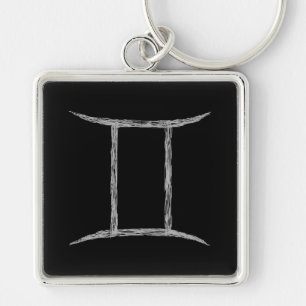 Gemini. Zodiac Astrology Sign. Black. Key Ring
