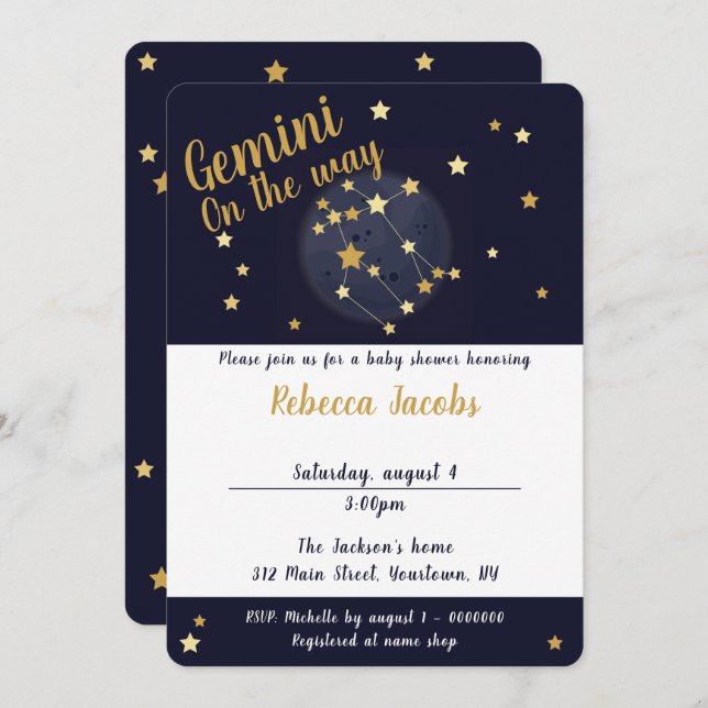 Gemini zodiac Baby Shower Invitation (Front/Back)