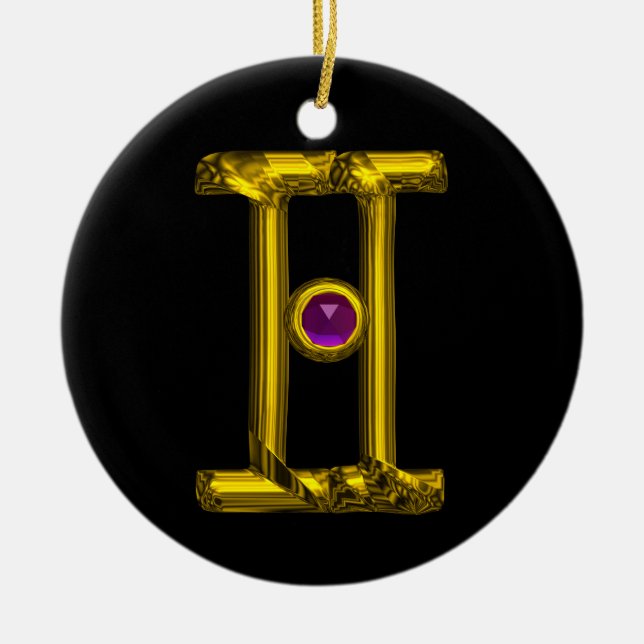 GEMINI ZODIAC BIRTHDAY JEWEL Purple Alexandrite Ceramic Tree Decoration (Front)