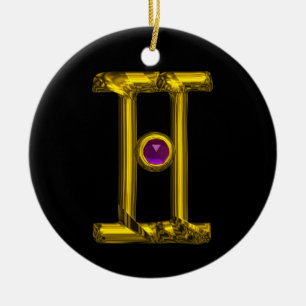 GEMINI ZODIAC BIRTHDAY JEWEL Purple Alexandrite Ceramic Tree Decoration