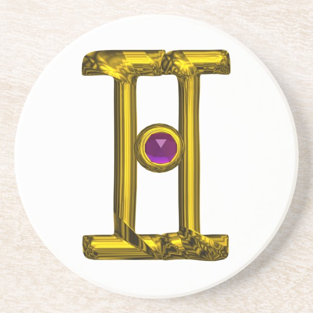 GEMINI ZODIAC BIRTHDAY JEWEL Purple Alexandrite Coaster (Front)