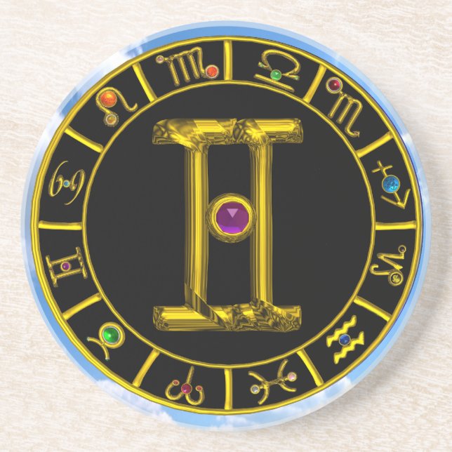 GEMINI ZODIAC BIRTHDAY JEWEL Purple Alexandrite Coaster (Front)