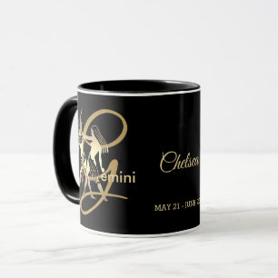 Gemini ♊ Zodiac Birthday Sign / Black and Gold Mug