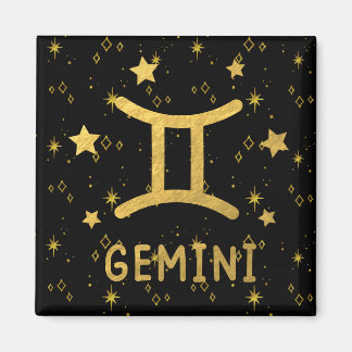 Gemini Zodiac Black and Gold Magnet