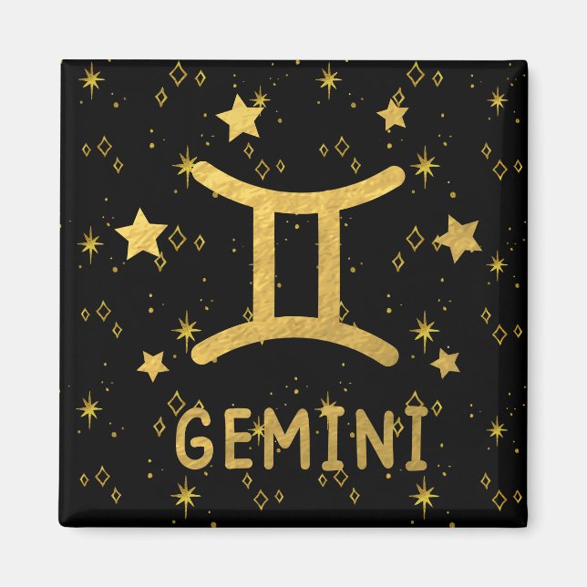 Gemini Zodiac Black and Gold Magnet (Front)