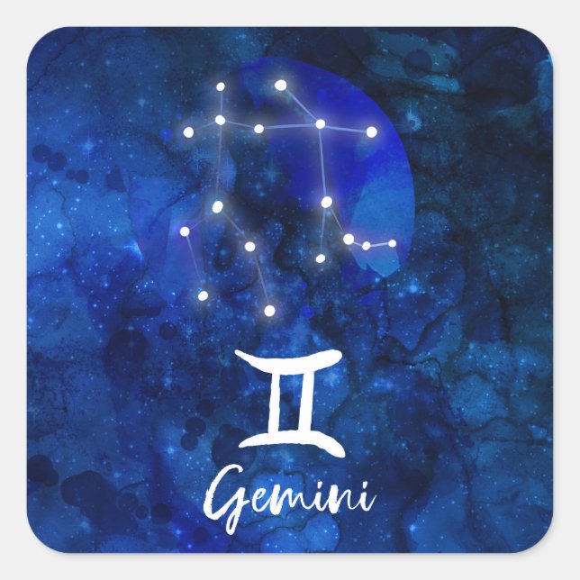 Gemini Zodiac Constellation Blue Galaxy Celestial Square Sticker (Front)