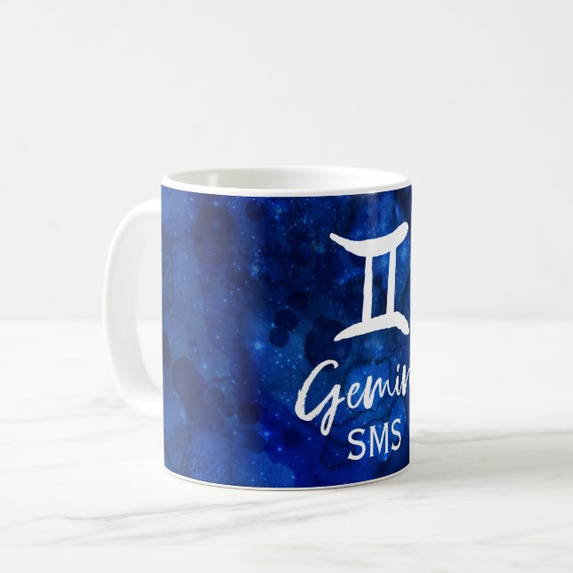 Gemini Zodiac Constellation Blue Galaxy Monogram Coffee Mug (Front Left)