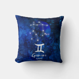 Gemini Zodiac Constellation Blue Galaxy Monogram Cushion