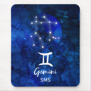 Gemini Zodiac Constellation Blue Galaxy Monogram Mouse Mat