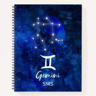 Gemini Zodiac Constellation Blue Galaxy Monogram Notebook