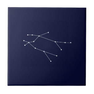 Gemini Zodiac Constellation Dark Blue Tile