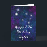 Gemini Zodiac Constellation Happy Birthday Card<br><div class="desc">This cosmic and celestial birthday card can be personalised with a name or title such as mum, daughter, granddaughter, niece, friend etc. The design features the Gemini zodiac constellation on a dark blue and purple watercolor galaxy background with scattered stars. The text combines handwritten script and modern serif fonts for...</div>