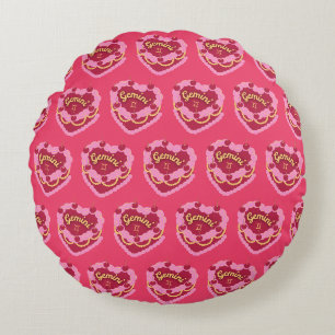 Gemini Zodiac Coquette Heart Birthday Cake Round Cushion