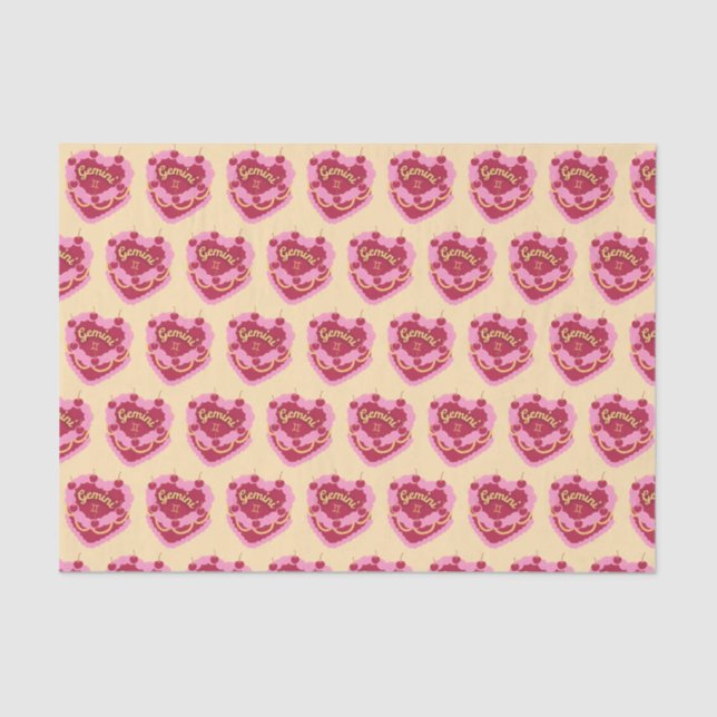 Gemini Zodiac Coquette Heart Birthday Cake Tissue Paper (Front)