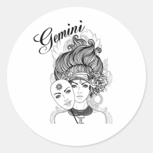 Gemini Zodiac Design  Classic Round Sticker