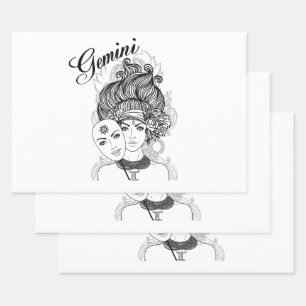 Gemini Zodiac Design Wrapping Paper Sheet
