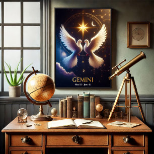 Gemini Zodiac Doves in Harmony Poster