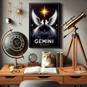 Gemini Zodiac Doves in Harmony Poster