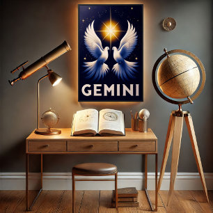 Gemini Zodiac Doves in Harmony Poster