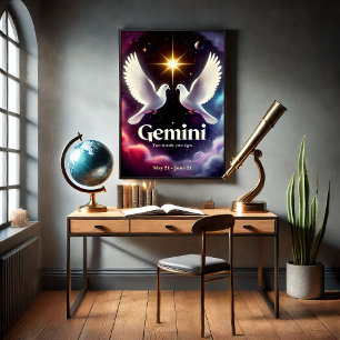 Gemini Zodiac Doves in Harmony Poster