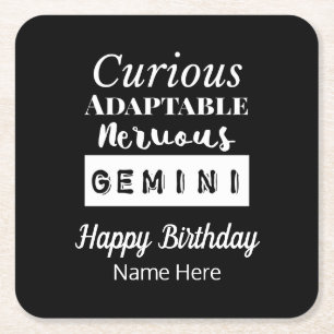 Gemini Zodiac Fun Characteristics Birthday Square Paper Coaster