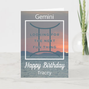 Gemini Zodiac Fun Quote in Blue and White Birthday Card