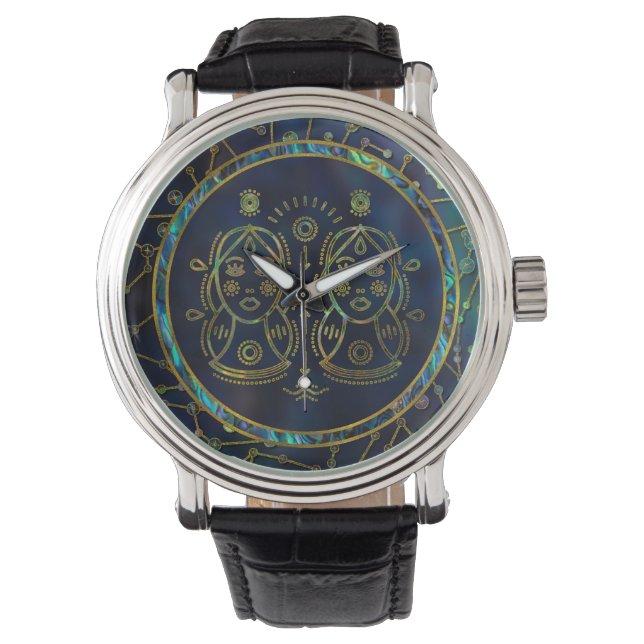 Gemini Zodiac Gold Abalone on Constellation Watch (Front)
